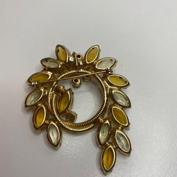 Large Vintage Juliana Rhinestone Crystal Open Back Brooch Pin Yellow - Picture 5 of 7